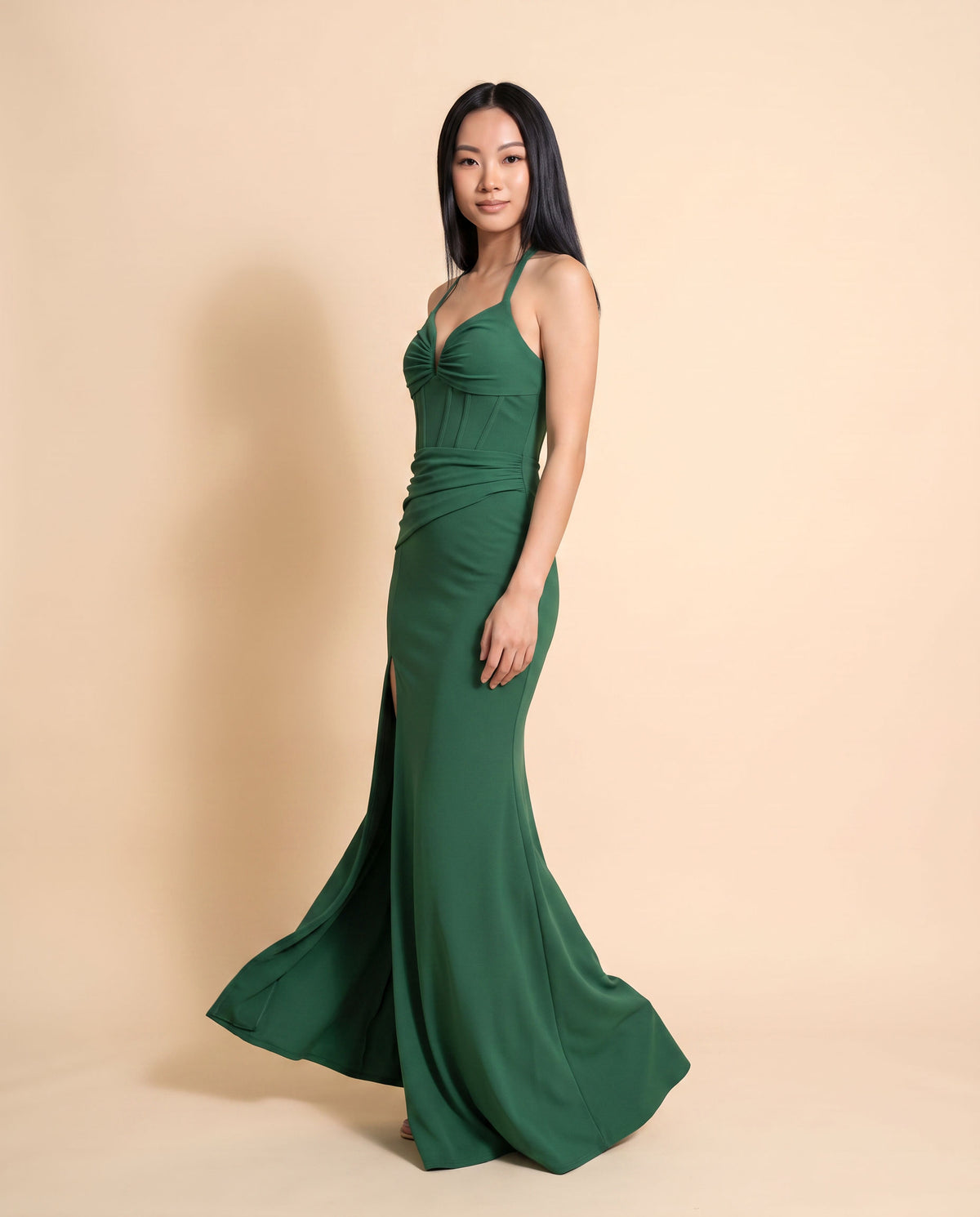 Robe Ajustée Effet Corset verte
