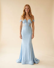 Robe Ajustée Corset Brillante Light Blue