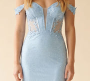 Robe Ajustée Corset Brillante Light Blue