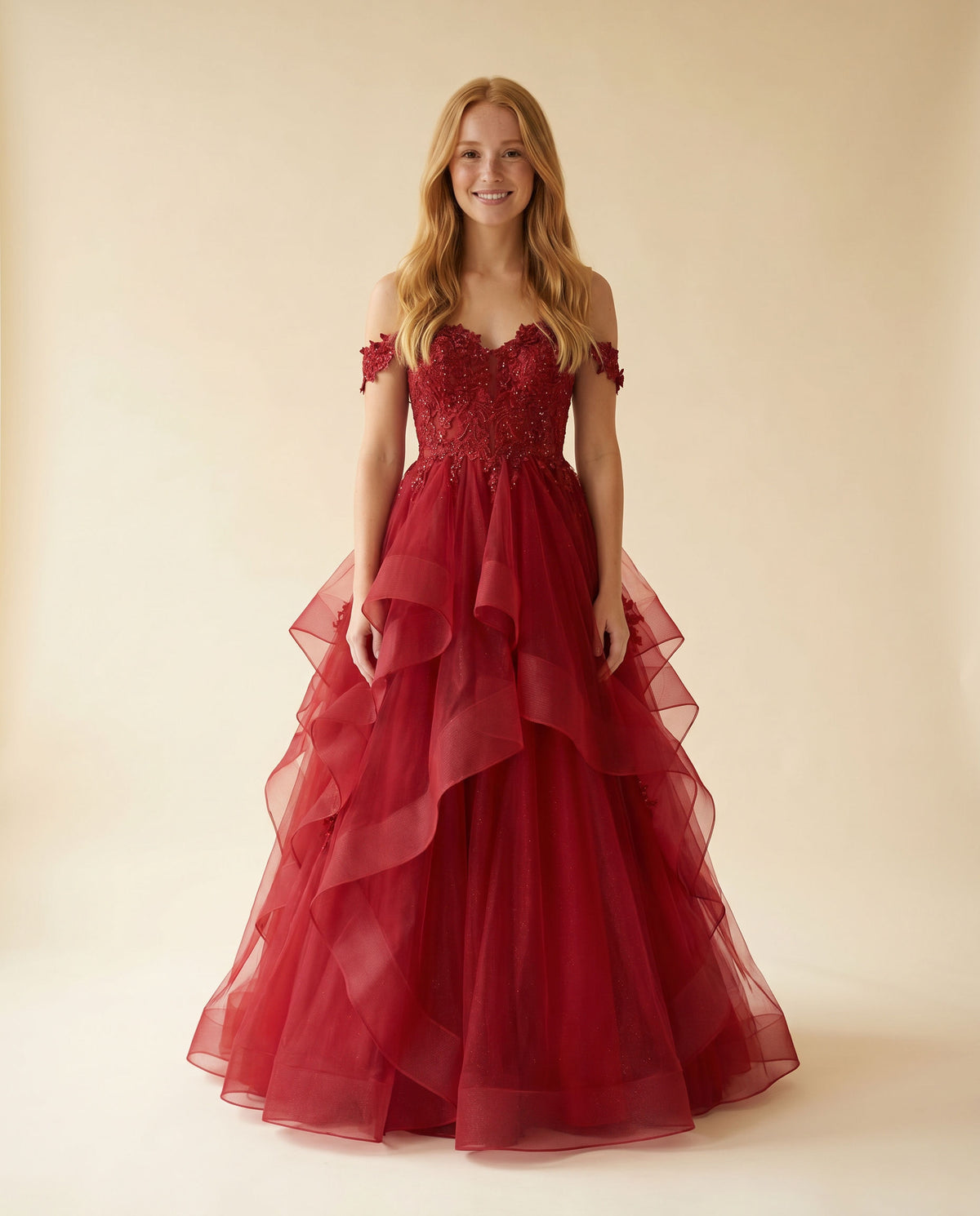 Robe Avec Tulle À Étage Rouge