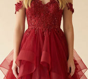 Robe Avec Tulle À Étage Rouge