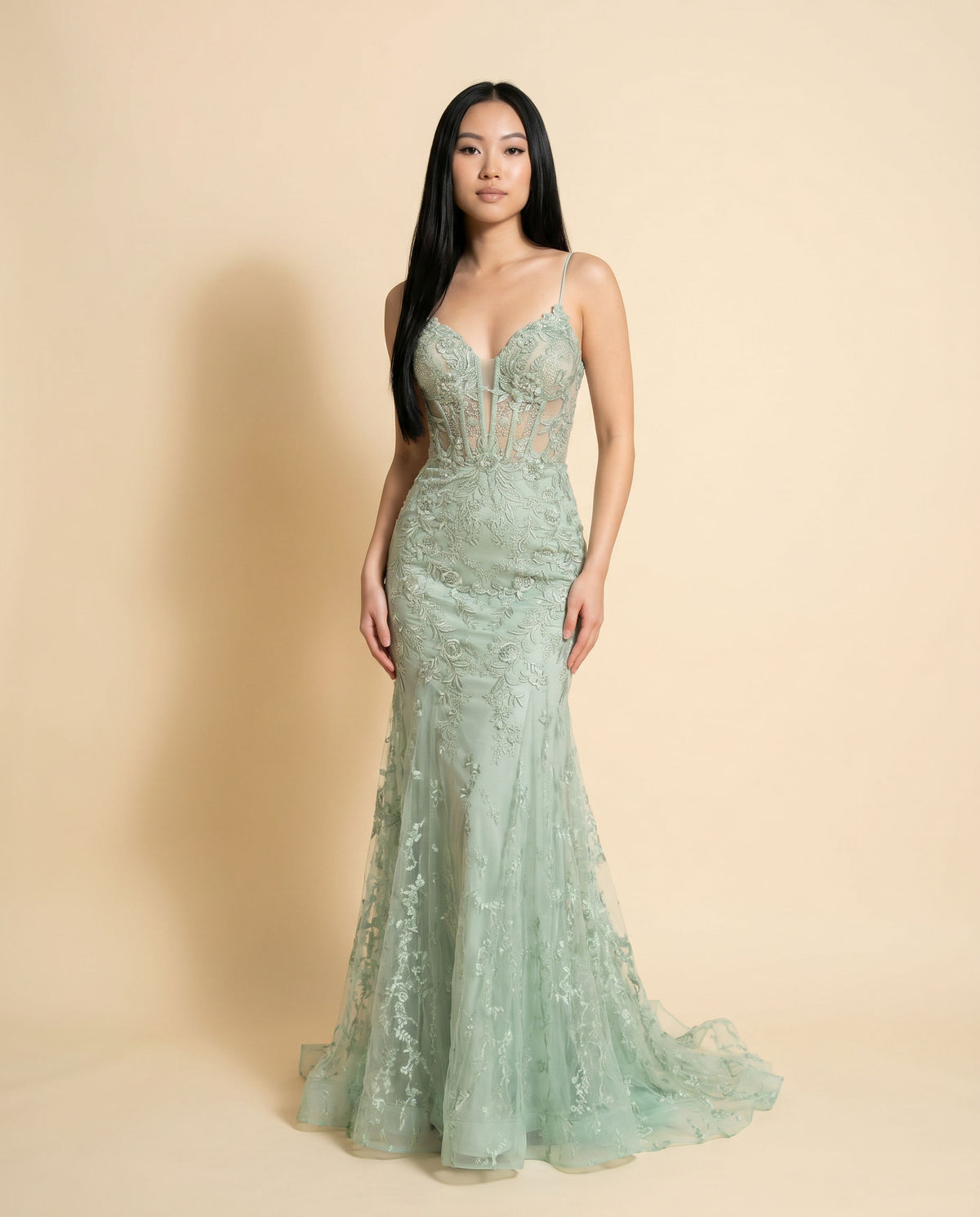 Robe Sirène À Corset Sauge