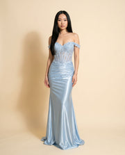 Robe Robe Corset Ajustée Bleu Antique