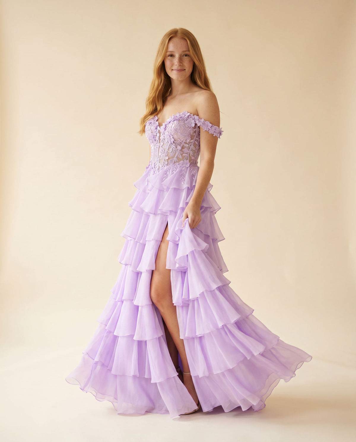Robe À Étages Avec Fente Lilas