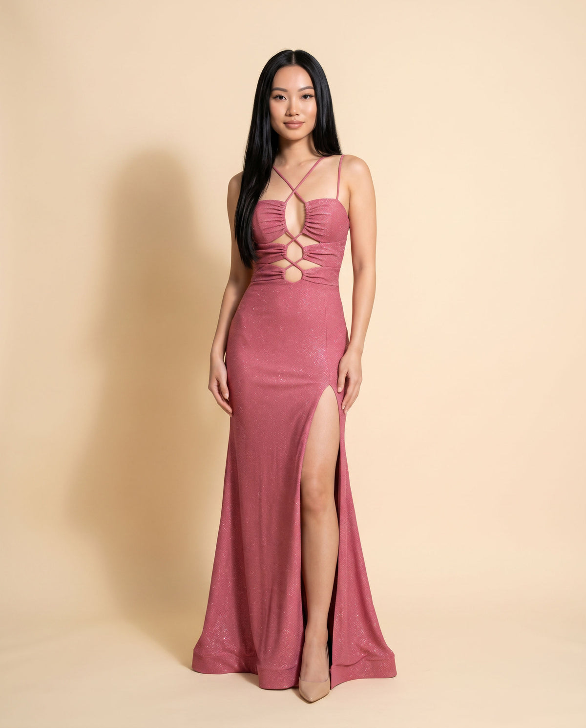 Robe Scintillante Devant Ajouré Rose Flash
