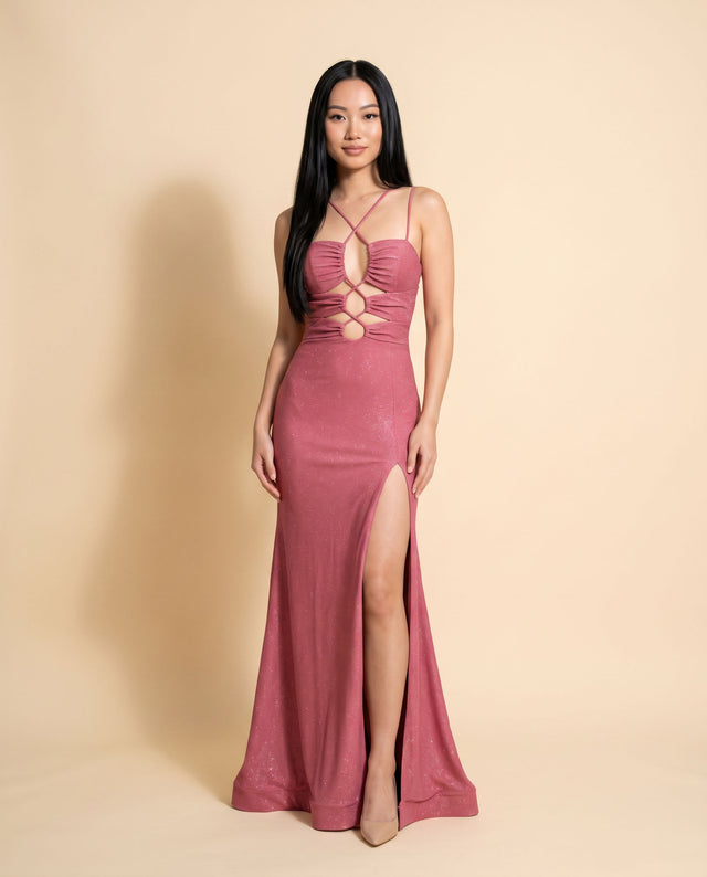 Robe Scintillante Devant Ajouré Rose Flash