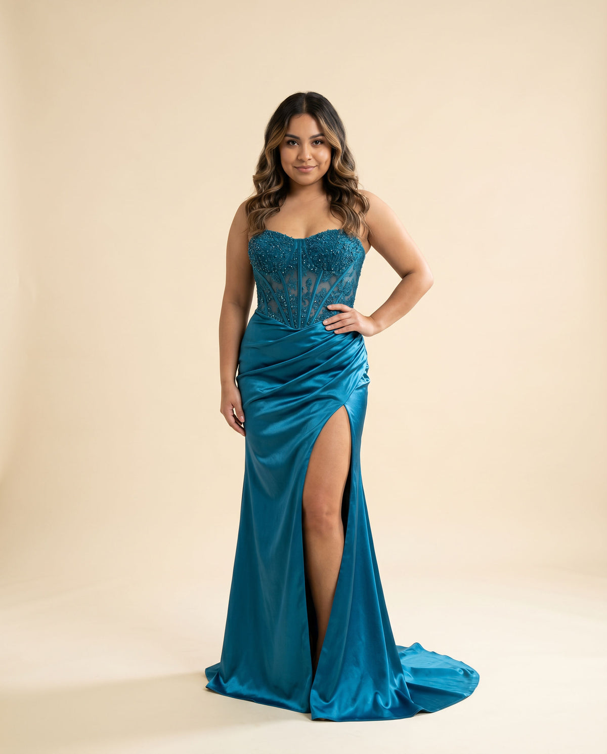 Robe Corset Et Fente Teal