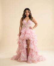 Robe Corset Fleurie Rose Pâle