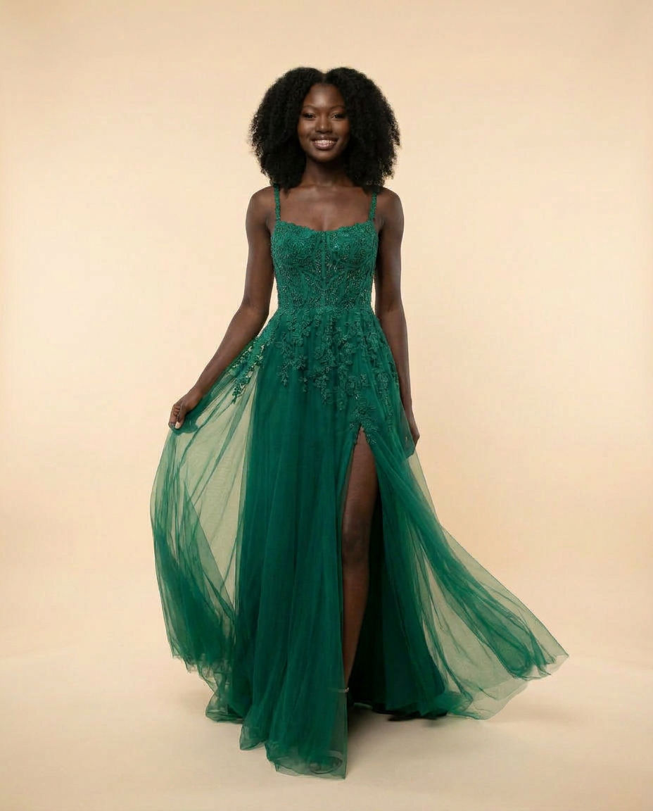 Robe En Tulle Avec Fleurs Émeraude