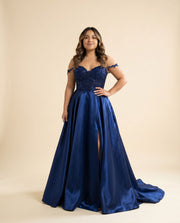 Robe Fluide En Satin Marine