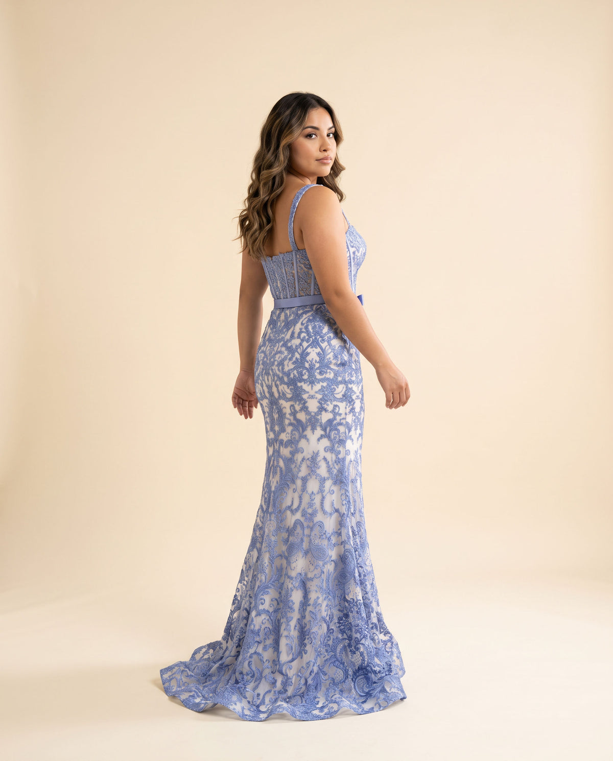 Robe Corset Avec Broderie Blanche et Bleu