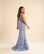 Robe Corset Avec Broderie Blanche et Bleu