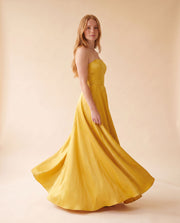 Robe Bustier En Satin Jaune