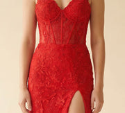 Robe Corset En Broderie Rouge