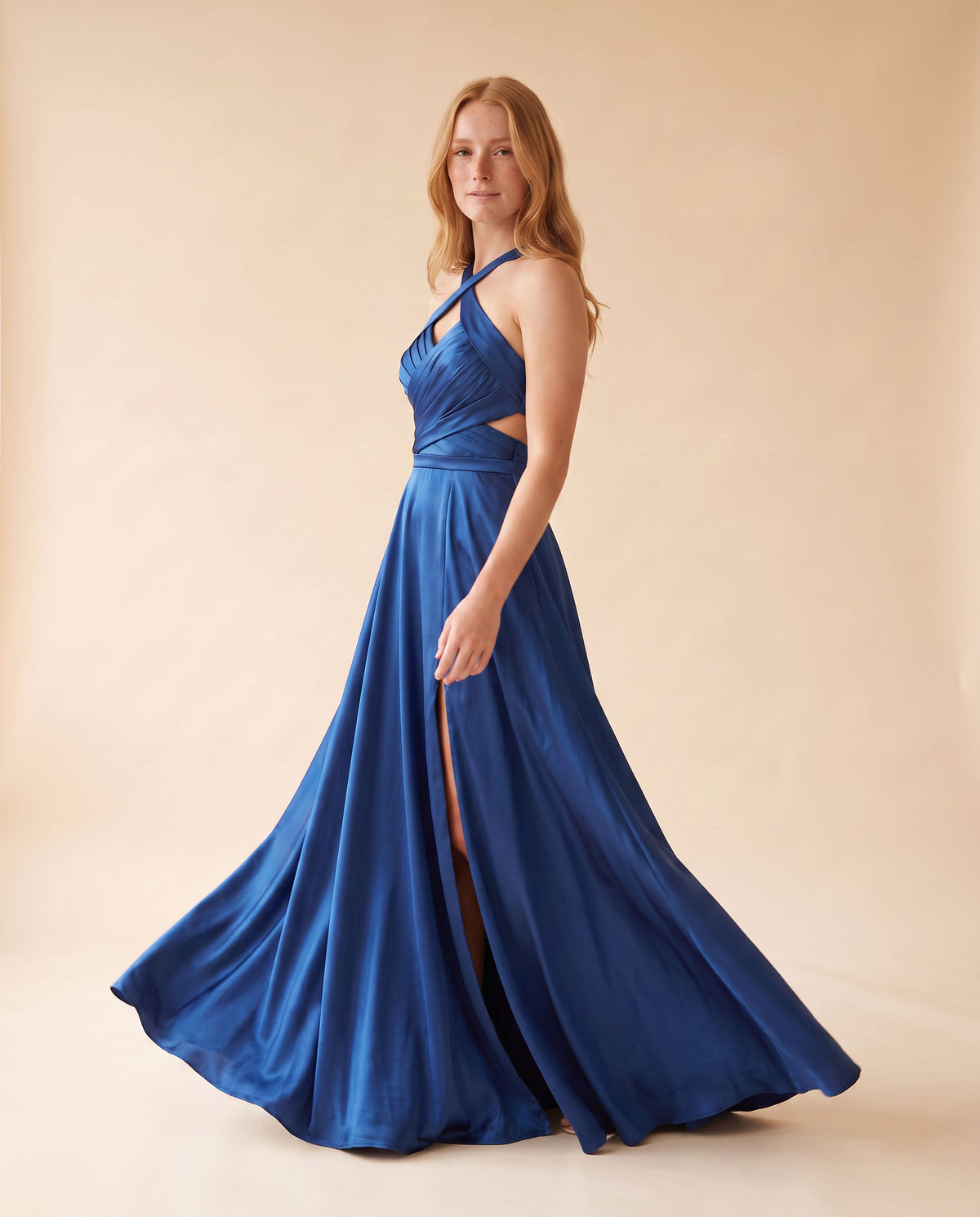 Robe Brillante Avec Fente Bleu