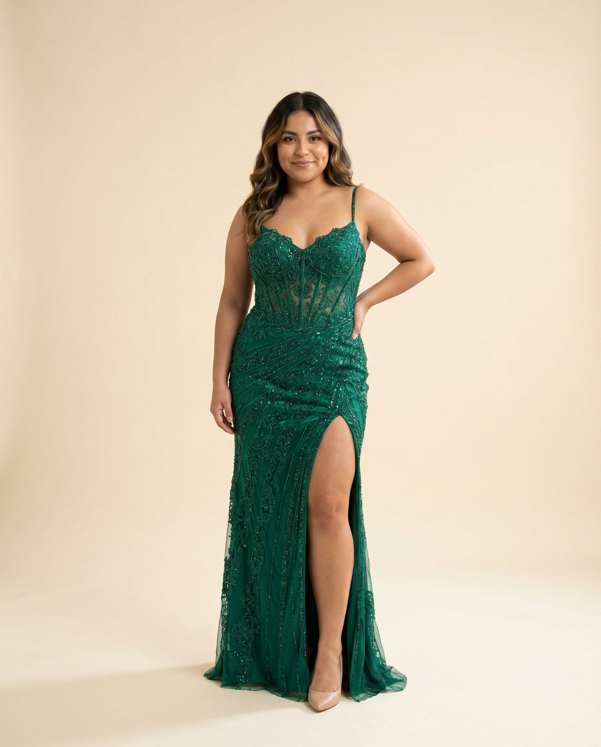 Robe Ajustée Corset Émeraude