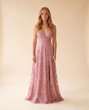 Robe Fluide Brillante Rose Pâle