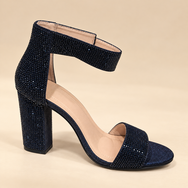 Sandales Brillantes À Bandes Larges Celina-16 NAVY/BRILLANT