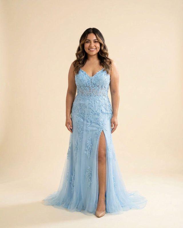 Robe Décolleté Bleu Pâle