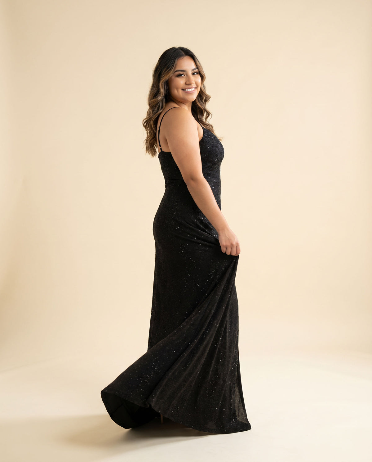 Robe Col Droit Brillante Noire