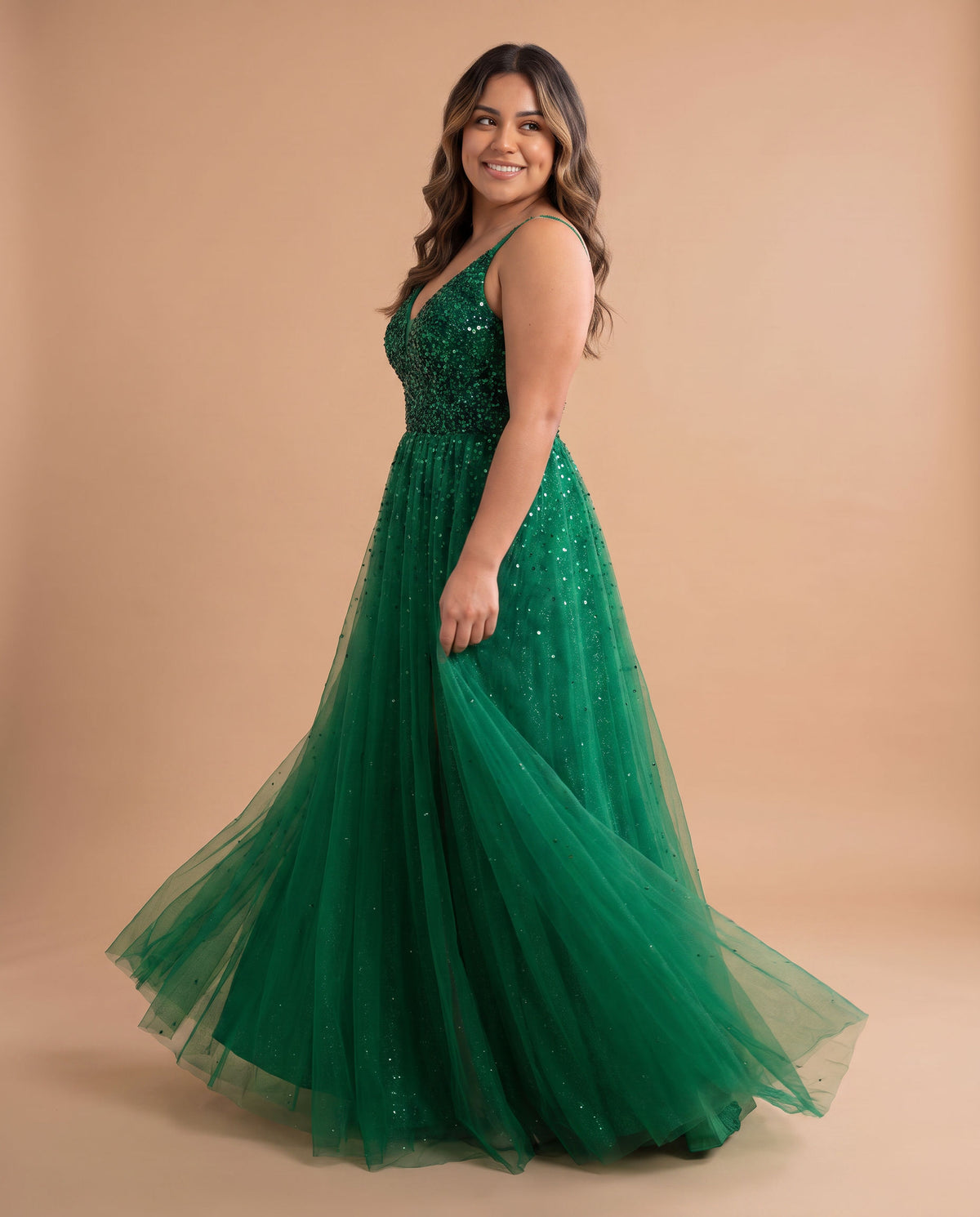 Robe Fluide Avec Brillants Verte