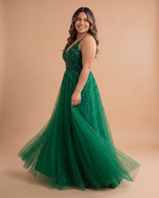 Robe Fluide Avec Brillants Verte