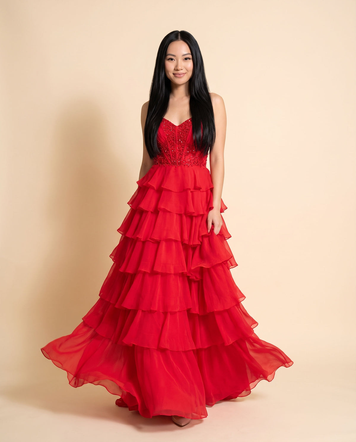 Robe Bustier Dos Lacé Rouge