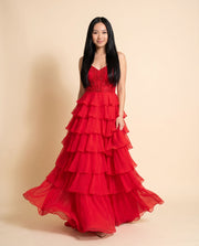 Robe Bustier Dos Lacé Rouge