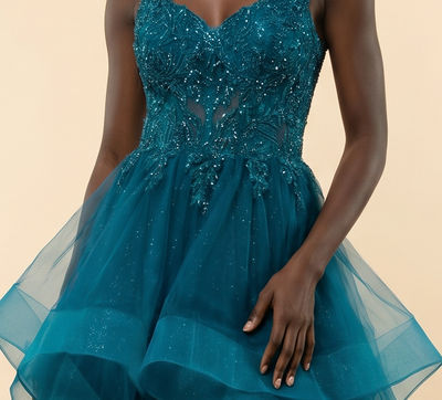 Robe Princesse À Volants Teal