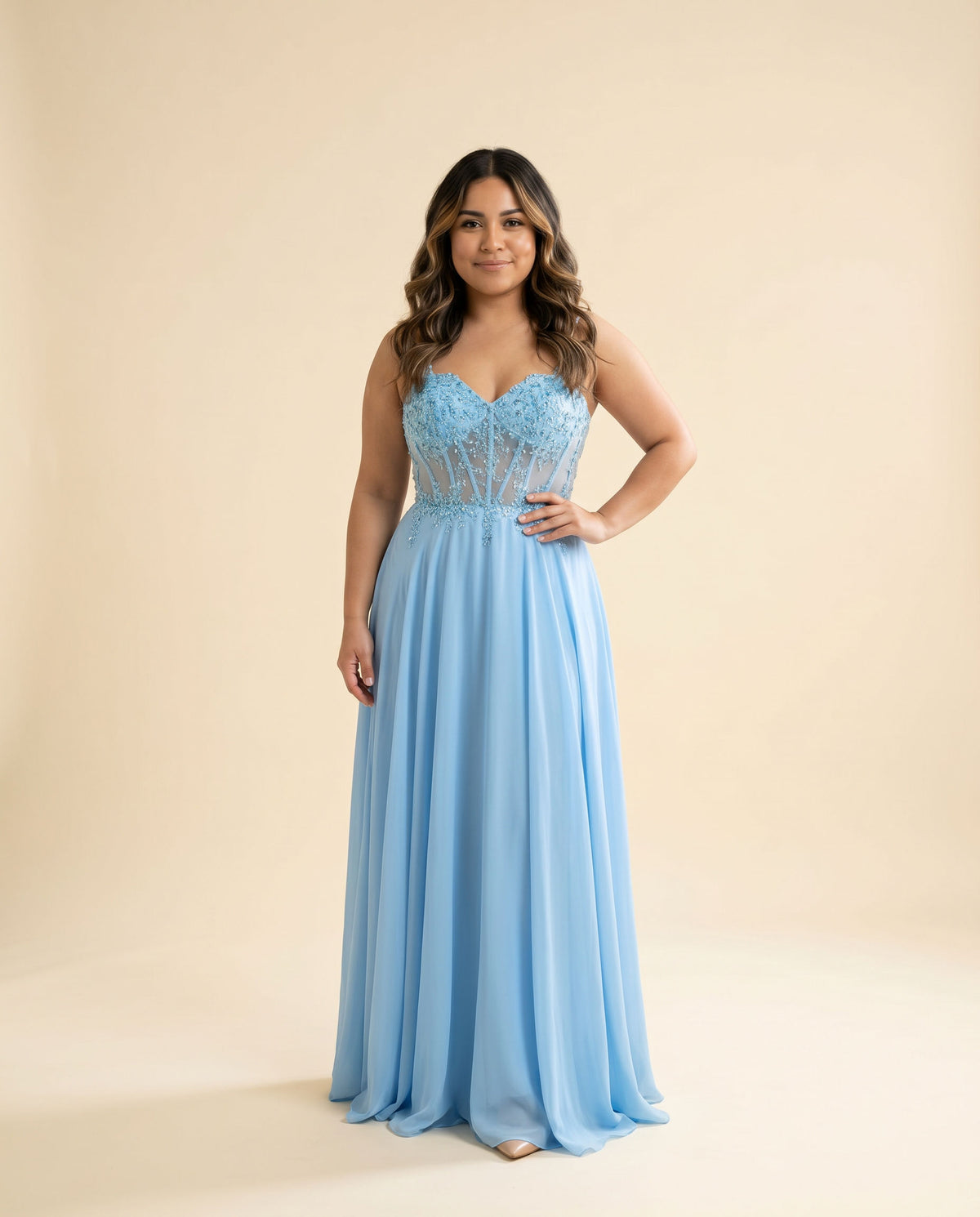 Robe Corset Et Jupe Fluide Bleu Desert