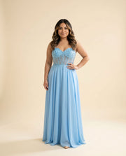 Robe Corset Et Jupe Fluide Bleu Desert