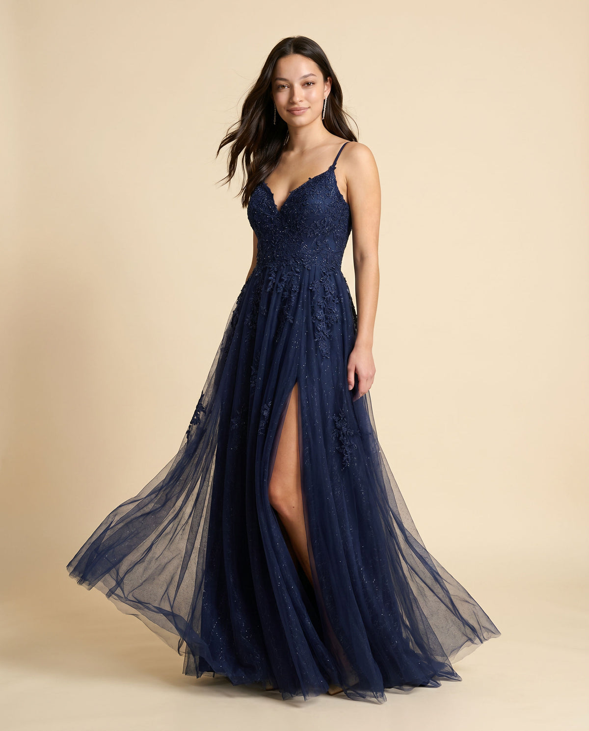 Robe Brodé Avec Fente Marine
