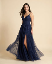 Robe Brodé Avec Fente Marine