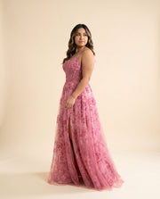 Robe fleurie col en V Rose
