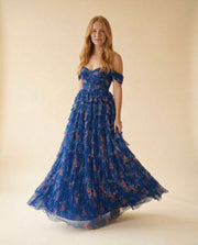 Robe Corset En Tulle Fleurie Marine