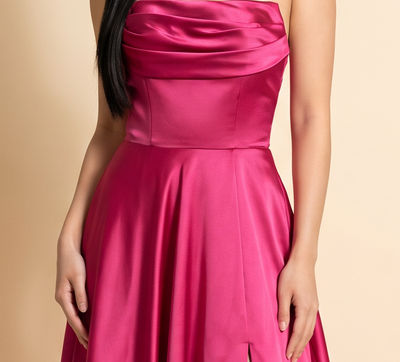 Robe Bustier En Satin Fushia