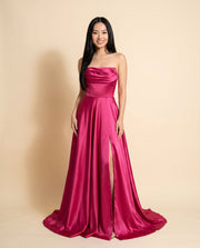 Robe Bustier En Satin Fushia