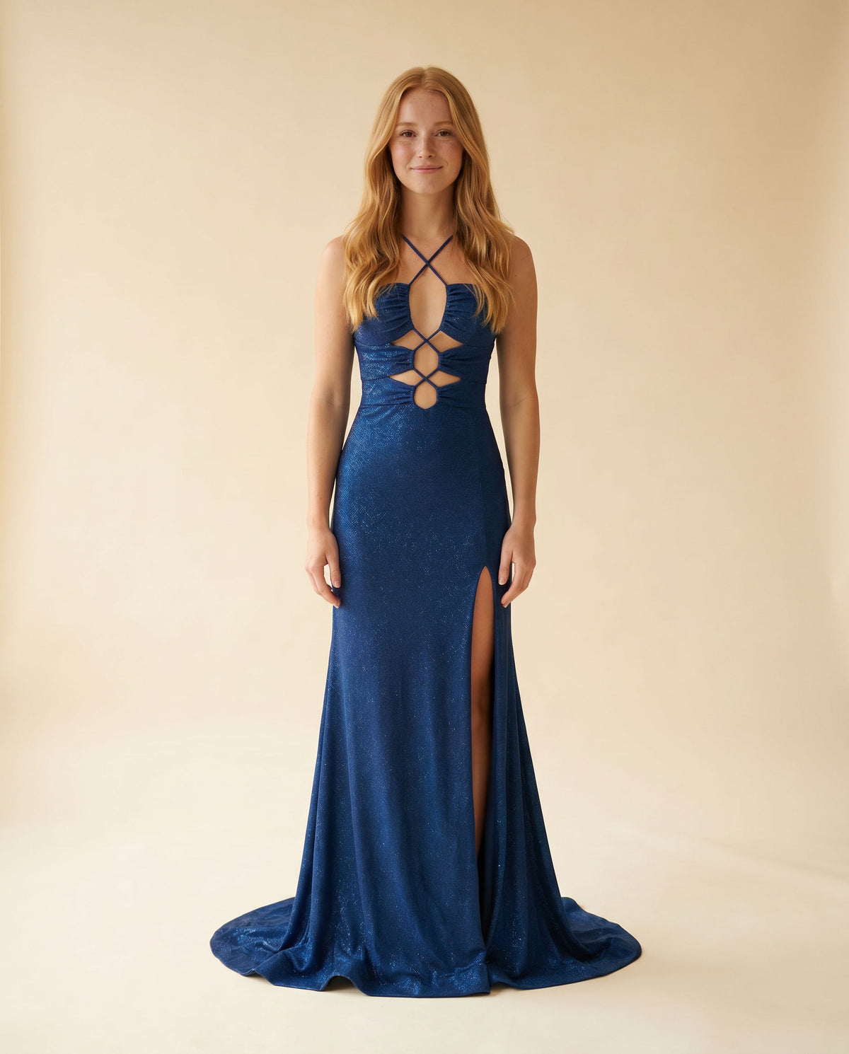 Robe Scintillante Devant Ajouré Marine