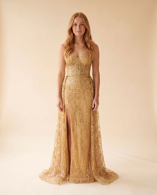 Clarisse - Robe Corset Brillante Or