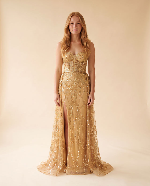 Robe Corset Brillante Or
