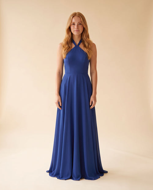 MIRAGE - Robe En Satin Bleu Royal