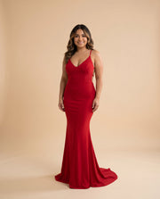 Robe Ajustée À Dos Ouvert Rouge