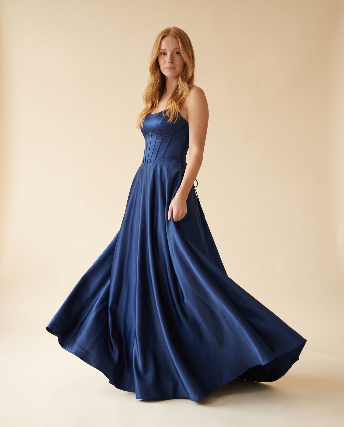 Robe en satin corset Bleu Marin