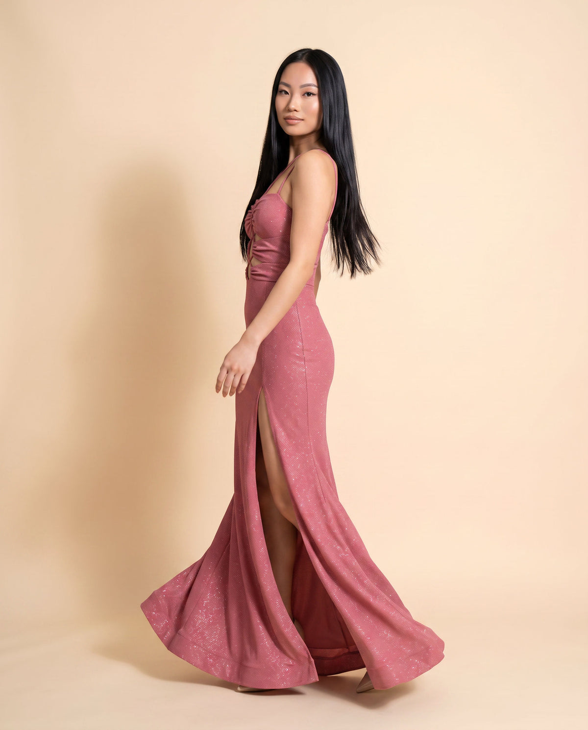 Robe Scintillante Devant Ajouré Rose Flash