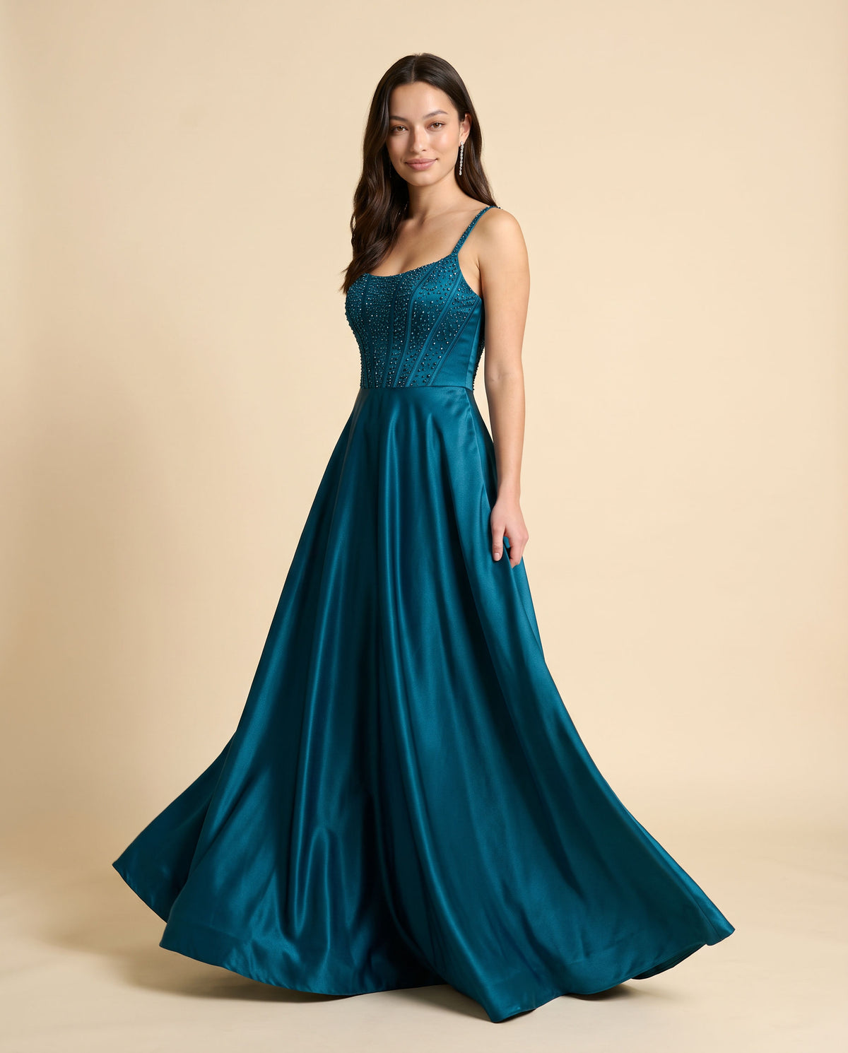 Robe Princesse En Satin Sarcelle