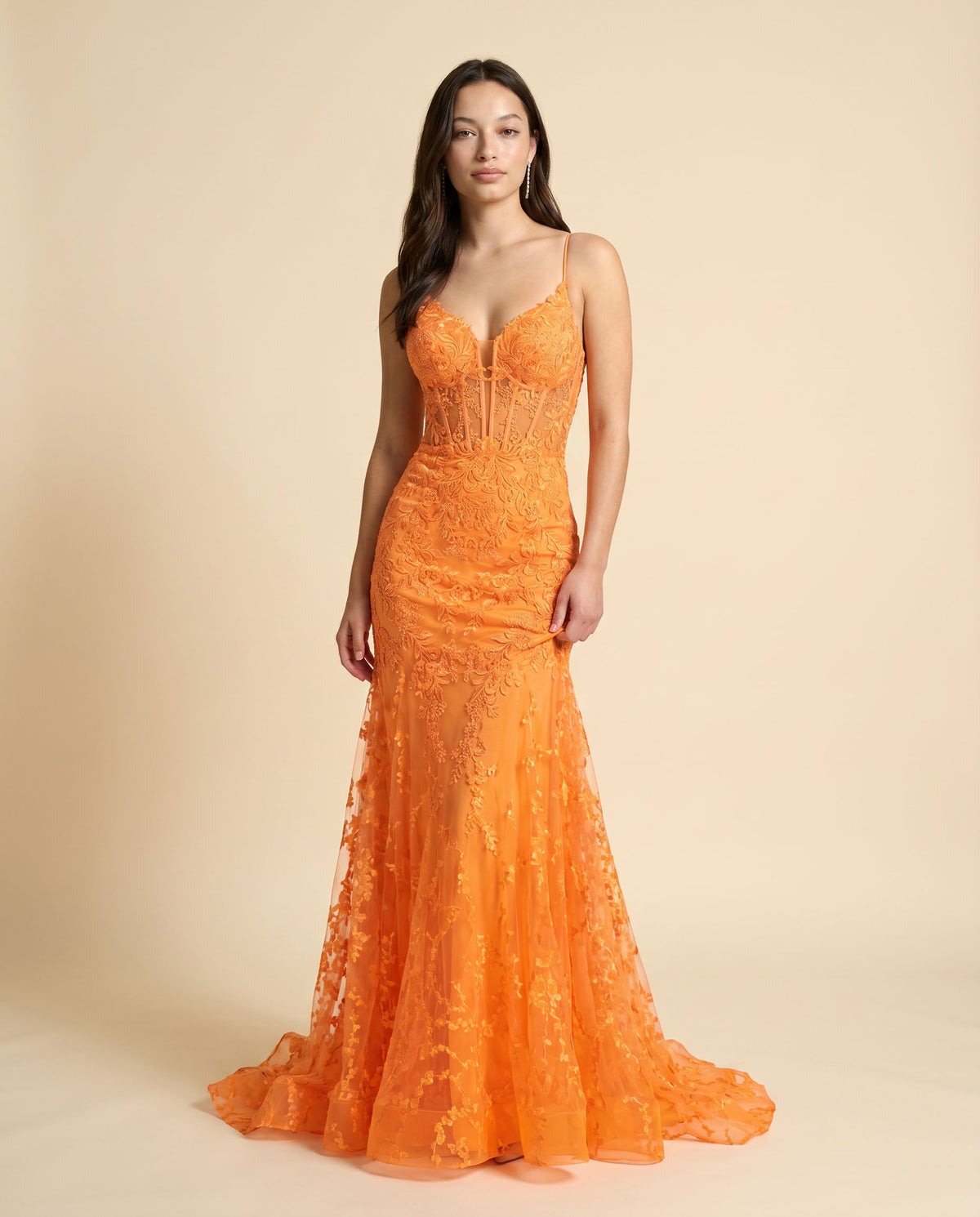 Robe Sirène À Corset Orange