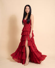 Robe A Volant Brillante Rouge