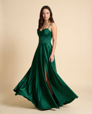 Robe Fluide En Satin Émeraude