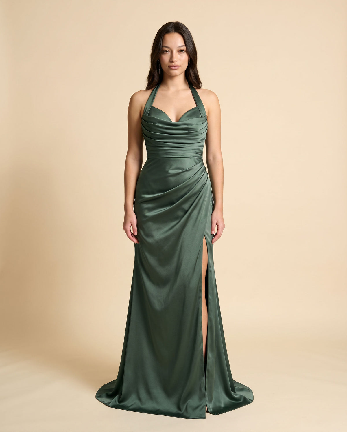 Robe Satinée Avec Fente Sauge Foncé