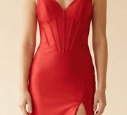 Robe Effet Corset Rouge